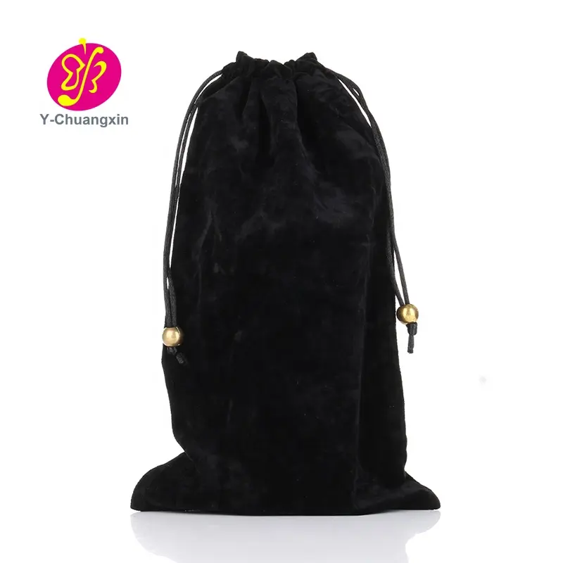 Hot Sale Black Velvet Dust Bag Shoes Packaging Pouch With Bead Drawstring Velvet