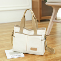 Sac fourre-tout décontracté pour femme de grande capacité, style coréen, en toile, avec fermeture ouverte, doublure en cuir véritable, sangle chaîne de luxe
