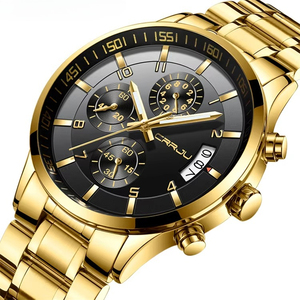 นาฬิกาสปอร์ตโครโนกราฟสำหรับนักธุรกิจ ตัวเรือนสแตนเลส ขอบหน้าปัดแบบ Tachymeter เรืองแสง กันน้ำ นาฬิกาควอตซ์แบบลำลอง พร้อมปฏิทิน - Product Image 2