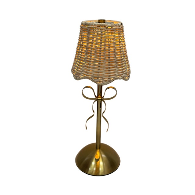 OEM/ODM Wholesale American Retro Rattan Desk Lamps Modern USB Rechargeable 3CCT Changeable LED Cordless Gold Bow Table Lamp