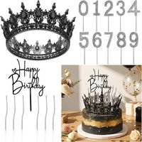 Juego de Adornos para Pastel con Corona de Cristal, Números de 0 a 9 con Pedrería, Vela Ondulada de Feliz Cumpleaños, Artículos para Fiestas de 16 y 18 Años