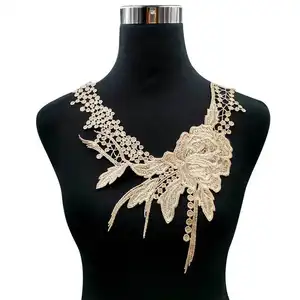 Water Soluble Lace Sequin Flower Collar 3D Embroidered Lace Fabric