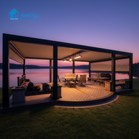 Pergola Bioclimatique Motorisée en Aluminium avec Toit Rétractable à Lames Orientables, Finition Bois, Protection UV, Imperméable, pour Jardin et Terrasse