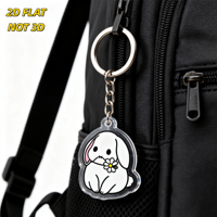 Porte-clés en acrylique Lapin blanc mignon avec marguerite, lapin aux oreilles roses, pendentif découpé transparent, chaîne métallique, accessoire doux de printemps