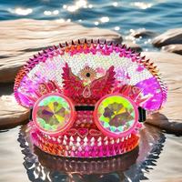 Chapeaux de Capitaine Steampunk Rose Vif avec Strass, Vente en Gros, 3 MOQ, pour Festivals et Fêtes (Burning Man)