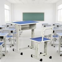 Ensemble bureau et chaise d'école compact et réglable avec plateau en panneau de particules et structure métallique pour salle de classe et bureau à domicile