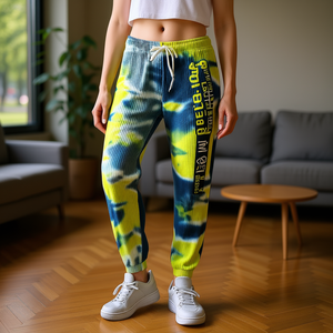 Colorful Tie-Dye Hip Hop <b>Jogger</b> Pants <b>Women</b> <b>Knitted</b> Drawstring Ankle-Length Casual Wear Breathable Summer Style With Side Stripe - Product Image 2