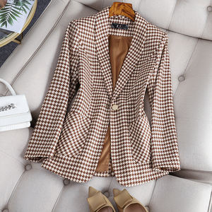 Cappotto da donna S-4XL autunno e inverno a maniche lunghe professionale piccolo completo Plaid formale Blazer con bottoni - Product Image 2