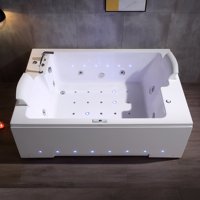 Baignoire à Jets Autoportante d'Intérieur de 1,9 m pour 2 Personnes, Double Fauteuil Inclinable, 28 Jets de Massage et de Bulles, Bain Relaxant Confortable pour Deux