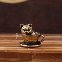 Figurine d'animal rétro en laiton vintage, chien, chat, tasse à thé, pendentif de sac, statue décorative pour la maison, le bureau et le jardin