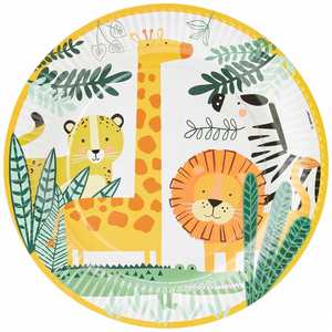 Platos de Papel Desechables de 9 Pulgadas con Diseño de Animales de la Selva, Venta Directa de Fábrica OEM, Ideales para Fiestas de Cumpleaños Modernas, Impresión CMYK - Product Image 1