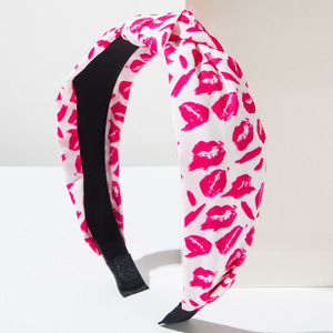 New Valentine's Day <strong>Hair</strong> Accessories Knot Cloth Printed Heart Headbands Red <strong>Lips</strong> Pattern Headbands Sweet All Matching Headbands