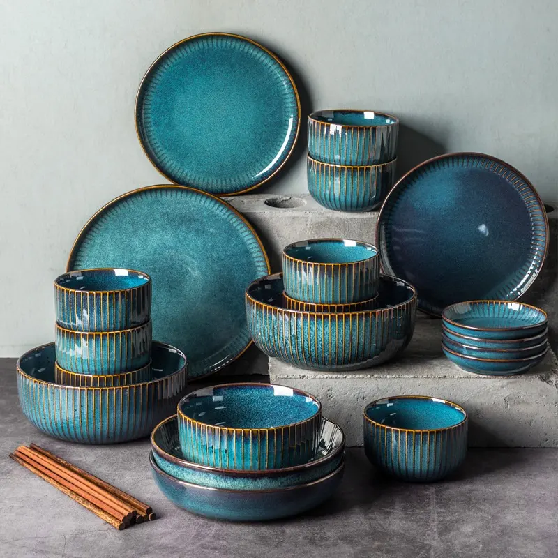 Los fabricantes de venta directa nórdicos creativo horno esmalte Retro Vintage vajilla de cerámica americano regalo platos de la cena