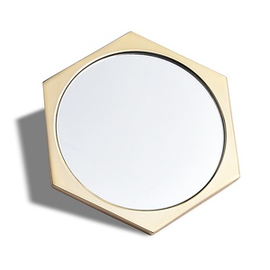 Simple Design Single Side Custom Logo Gold Metal Makeup Mirror With Velvet Pouch - Product Image 2