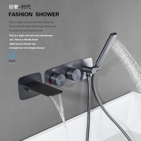Robinet d'arrosage de fleur de baignoire cascade chaud et froid dans le mur robinet de bord de cylindre encastré noir dissimulé