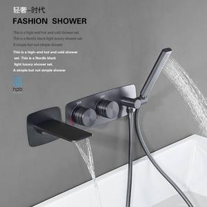 Robinet d'arrosage <span class=keywords><strong>de</strong></span> fleur <span class=keywords><strong>de</strong></span> baignoire cascade chaud et froid dans le mur robinet <span class=keywords><strong>de</strong></span> <span class=keywords><strong>bord</strong></span> <span class=keywords><strong>de</strong></span> cylindre encastré <span class=keywords><strong>noir</strong></span> dissimulé - Product Image 5