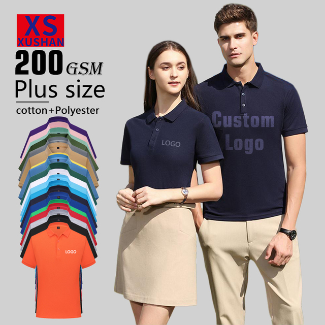 Logo Customized High-quality 200g Polyester Short-sleeved Cotton Polo Shirt in Solid Color with Anti-wrinkle Property