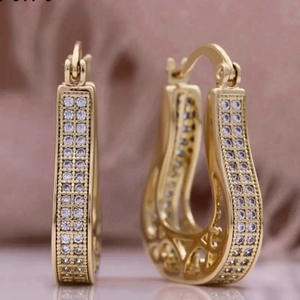 Pendientes de Aro de Lujo para Mujer, Chapados en Oro de 18K, Forma de Gota de Agua, Cristal, Microincrustaciones de Diamantes de Imitación, Joyería para Uso Diario - Product Image 4