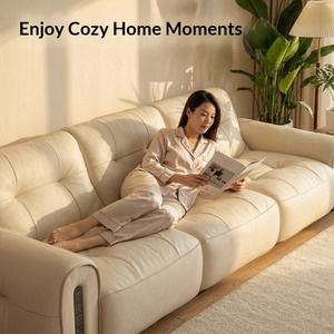 2026 New Italian Minimalist Top Grain Leather Sofa Straight Luxury Cream Mid Century - Product Image 2