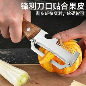 Éplucheurs multifonctions en acier inoxydable pour fruits et légumes, utilisation manuelle avec manche en bois - Product Image 5