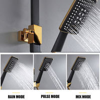 Robinet de bain thermostatique en laiton noir poli à poignée unique, système de douche carré pour salle de bain, pluie et massage pour appartements
