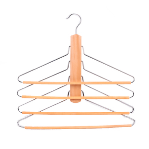 Porte-vêtements pliable en bois de lotus à quatre niveaux pour économiser de l'espace, idéal pour les vêtements et la salle de séjour - Product Image 1