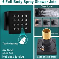 Ensemble de robinetterie de douche thermostatique noire en laiton brossé avec LED, avec cartouche céramique, pommeau de douche pluie 16 pouces et jets latéraux