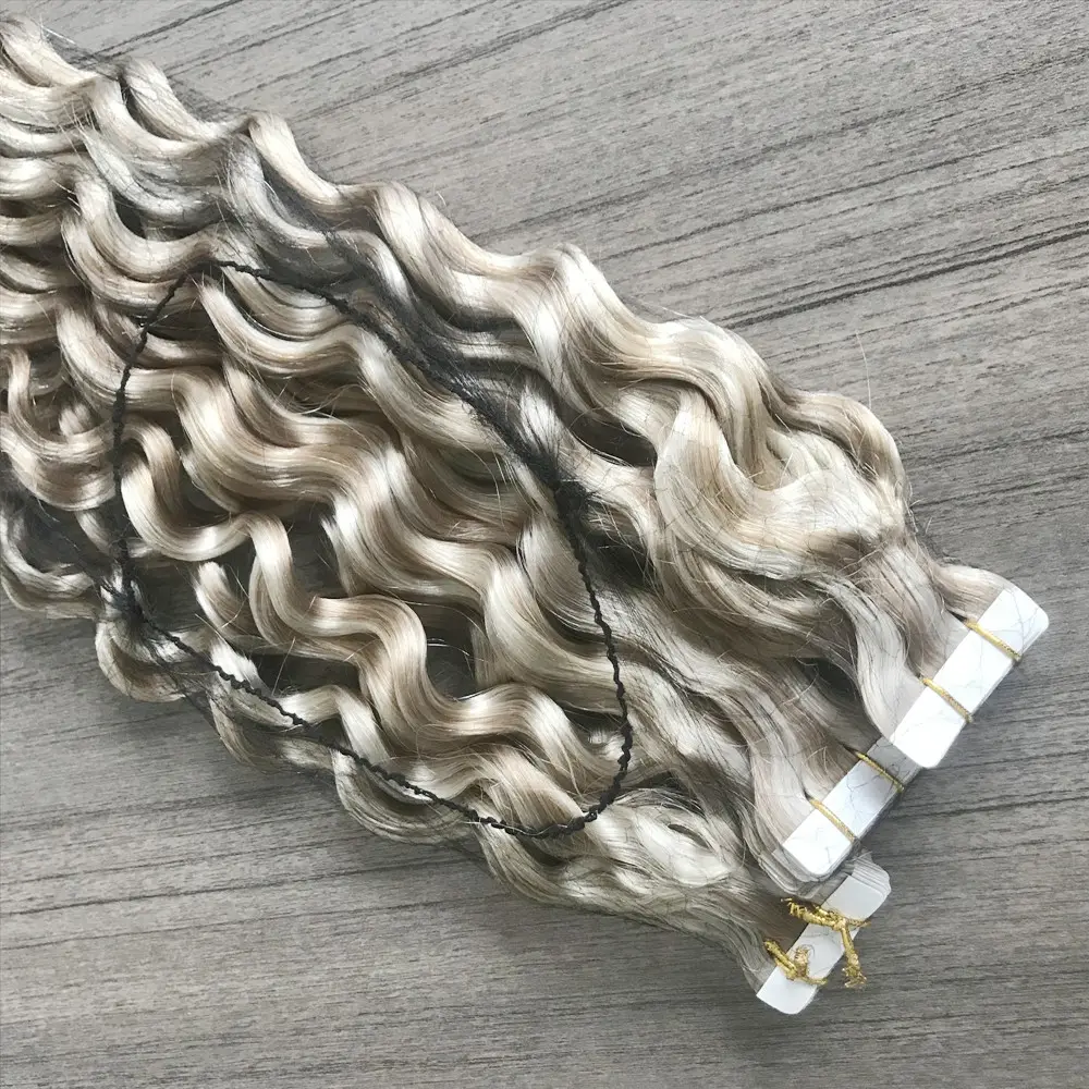 Toples virgin hair piano mix colour tape-in hair extension avec deep wave