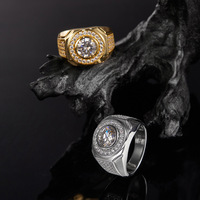 Classique 18k plaqué or hommes Moissanite bague de mariage Offre Spéciale 925 argent géométrique cercle Hiphop Style broche réglage fin