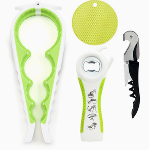 Juego de 4 abridores de frascos y botellas, abridor de latas multifunción 5 en 1 con mango ergonómico antideslizante, juego de herramientas de cocina - Product Image 1