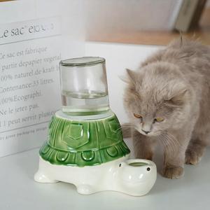 Bebedero de Cerámica con Diseño de Tortuga y Elefante con Botella de Vidrio para Gatos, Antideslizante, a Prueba de Derrames y Mantiene la <span class=keywords><strong>Barbilla</strong></span> Seca - Product Image 3