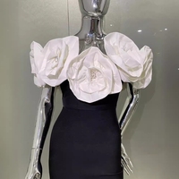 Robe bandage élégante pour femmes de haute qualité, à fleurs 3D, sans bretelles, moulante, pour femmes