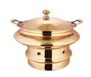 Recipiente para Calentar Comida Estilo Vintage Dorado con Tapa, Equipo de Exhibición para Buffet con Calentamiento a Vapor, Forma Circular, Control de Temperatura Manual - Product Image 1