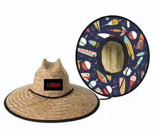 Wholesale Summer Custom Logo Children Kids Straw Hat 2021 Natural Grass Lifeguard Infant Toddler Baby Straw Hat With Underneath