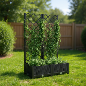 Jardinière noire avec treillis 31,5x15,7x47,8 pouces, en plastique, rectangulaire, moderne, pour clôture de jardin - Product Image 2