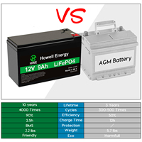 Baterai LiFePO4 pengganti asam timbal pabrik baterai 12V 9AH 26650 Pak baterai LiFePO4 untuk energi surya