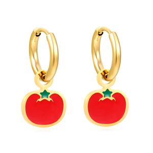 Pendientes Colgantes de Nuevo Diseño, Chapados en Oro PVD de 18K, Joyería de Acero Inoxidable, Lindos Pendientes de Tomate con Esmalte Rojo - Product Image 1