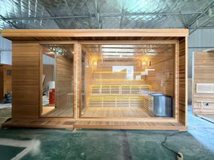 Sauna extérieur isolé de style industriel moderne avec panneaux en aluminium et cèdre rouge pour villa de luxe haut de gamme et spa - Product Image 5