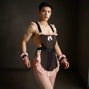 Sexy lingerie, male servant apron set, sexy uniform, plus size men's crossdressing CD, pure desire waiter, bell delivery. - Product Image 2