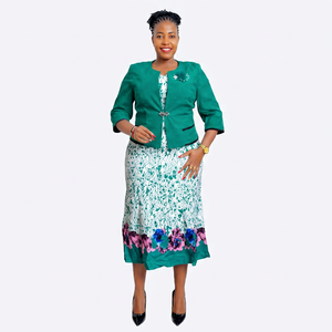 Quality Formal Pattern Turkey Women Plus Size African Church Suits Two Pieces <b>Set</b> Knee Length Dress - Product Image 1