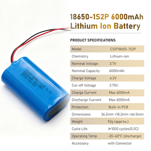 Op maat gemaakte 3.7V 22.2Wh 6000mAh batterij 18650 1S2P Lithium-ion batterij 18650 3.7V 6000mAh oplaadbare batterij - Product Image 2