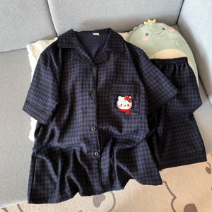 Set di <span class=keywords><strong>pigiama</strong></span> in cotone da donna e ragazza con nuvole estive pantaloni corti a maniche corte per la primavera all'ingrosso - Product Image 1