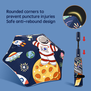 Paraguas automático seguro antirrebote para niños, portátil, plegable, patrón de astronauta personalizado, protección UV hecha de material Pongee - Product Image 2