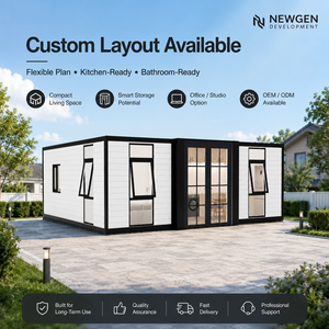 บ้านสำเร็จรูปแบบโมดูลาร์ Newgen Development ดีไซน์มินิมอลทรงสี่เหลี่ยมผืนผ้า ขยายได้ พร้อมพื้นที่ใช้สอยที่กว้างขวาง - Product Image 1