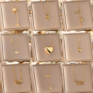 Collier abordable en acier inoxydable plaqué or 18 carats pour femme avec pendentif papillon souriant, coquille, cœur, cadenas, bijou cadeau - Product Image 1