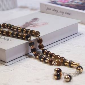 YASEEN Misbaha Étnica de 12mm con 33 Cuentas de Resina Pulida, Joyería Religiosa Islámica Tasbih con Color Degradado Láser - Product Image 1