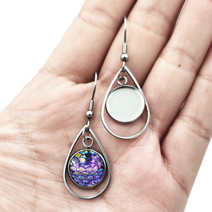 Stainless Steel Teardrop Pendant Ear <b>Hooks</b> 12mm Inner Hollow Base For <b>Earring</b> Making DIY Jewelry Components - Product Image 1