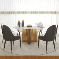 Table à manger ronde en marbre Pandora, 6 places, moderne et luxueuse, avec plateau tournant en pierre frittée, en stock, livraison directe depuis les États-Unis, VOXHOME USA