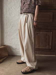 FLN abbigliamento in <span class=keywords><strong>lino</strong></span> nuovo arrivo Oem Street Fashion eleganti fibbie per cinture oversize marrone larghi <span class=keywords><strong>pantaloni</strong></span> larghi taglie forti da uomo - Product Image 2