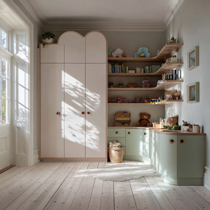 Modern Solid Wood Bedroom <strong>Wardrobe</strong> <strong>with</strong> Pastel Hinged Doors Built-In <strong>Shelves</strong> Soft Close <strong>Drawer</strong> Organizer - Product Image 5